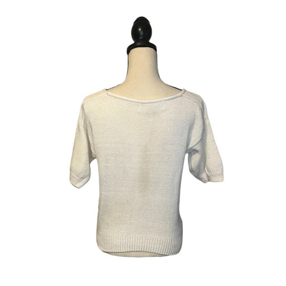 Vintage Ann Stevens White Abstract Print Sweater Size Small Short Sleeve Cozy - Picture 4 of 6